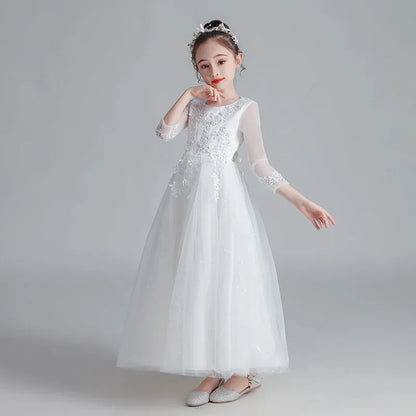 Fashion Flower Girl Dresses for Weddings Lace Long Sleeve Kids Dresses for Girls Summer Girls Party Dresses 3-13 Years