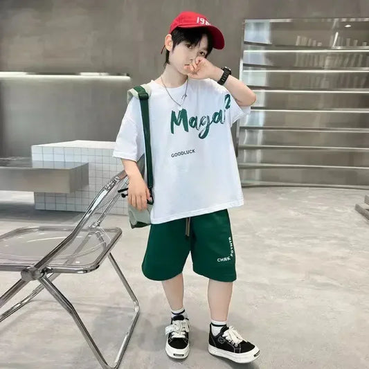 Korean Thin Sports Summer Two-Piece Set Boys Summer Set New Children's Summer Medium and Large Children's Boy