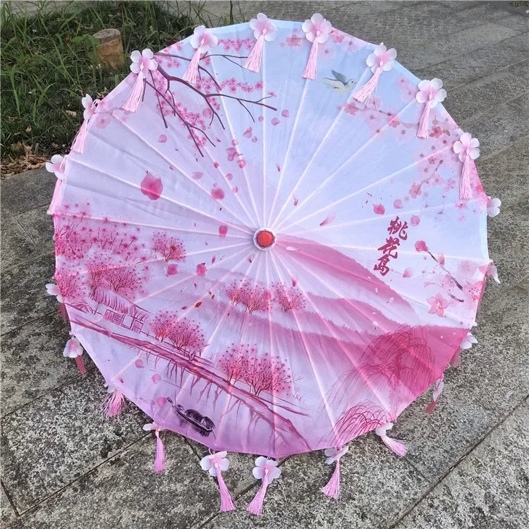 Women Umbrella Japanese Cherry Blossoms Tassel petal umbrella Chinese Style Oil Paper Umbrella