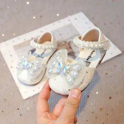 Baby Girls Leather Shoes  Spring Summer Children Casual Half Sandals Sequins with Crystal Butterfly Fashion Princess Sweet