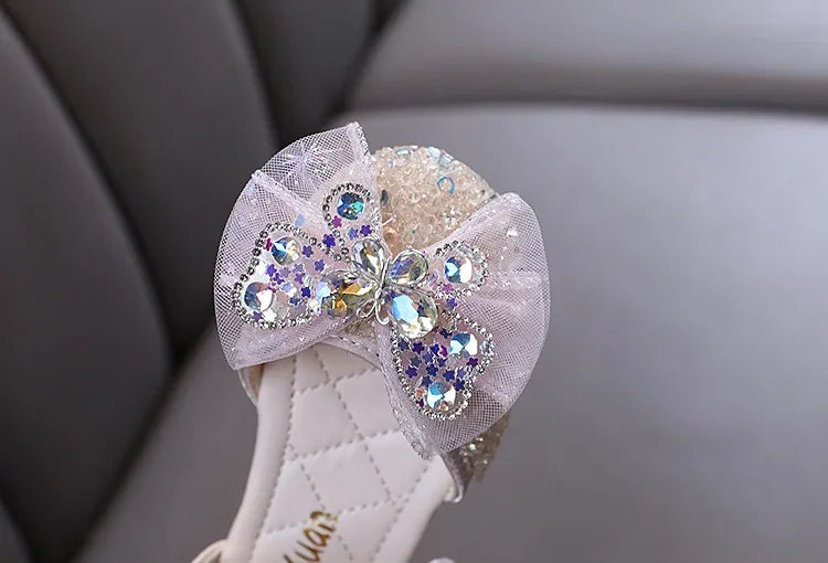 Luxury Girl Shoes Sweet Children's Causal Leather Shoes Fashion Bowtie Kids Versatile Princess Wedding Party Sandals Hook Loop