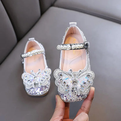 Fashion Children's Bow Rhinestone Sequin Kids Shoes Baby Party Student Flat Performance Shoes