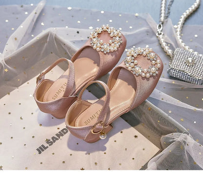 Mary Jane Shoes Kid's Beading Flats Kid's Buckle Ballet Flat Low With Female Children's Shoes Princess Shoes Green Sandals