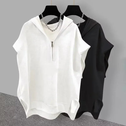 Summer Men's Zip up Sleeveless Hooded T-shirt 2024 New Korean Fashion Tank Tops Y2K Streetwear Casual Vests Hip Hop Tee Shirts(Available)