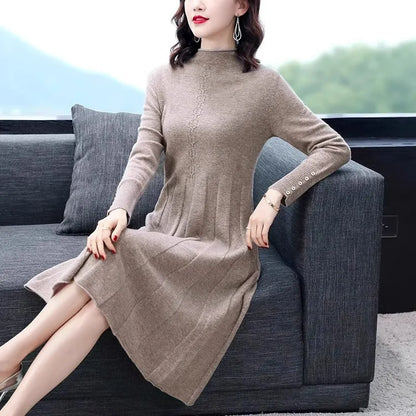 Knitted Coat Dress for Women Autumn Winter Sweater Dress Mid-length Over the Knee Temperament Western Style Inner Layering Skirt