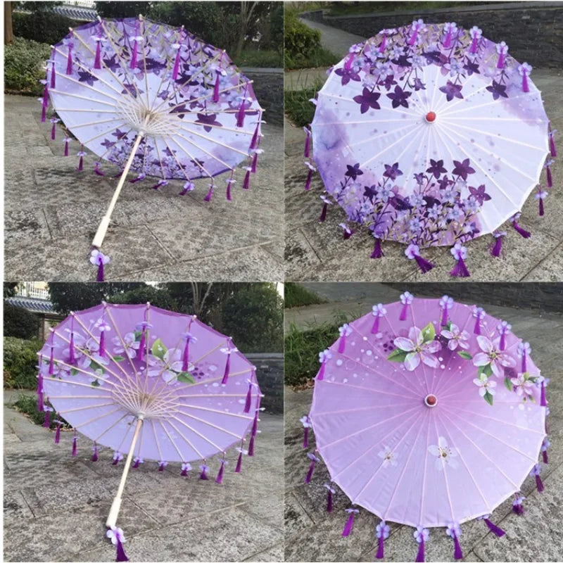 Women Umbrella Japanese Cherry Blossoms Tassel petal umbrella Chinese Style Oil Paper Umbrella