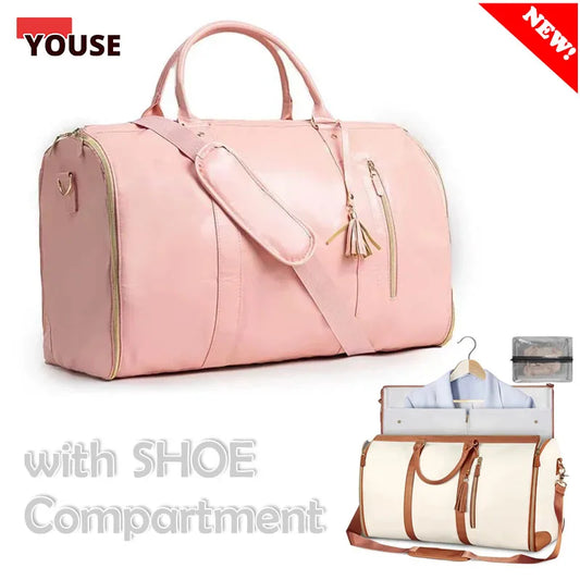 Travel Luggage Bag with Shoe Compartment Large Capacity Portable Duffle Bag Women's Foldable Suitbag Waterproof Clothes Totes