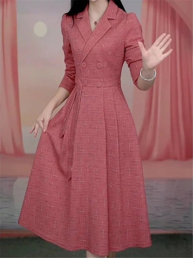 Western-style Women's Dress 2025 Spring Autumn Female Fashion New Temperament Long-sleeved Dresses Korean Shrinking Slim Dress.