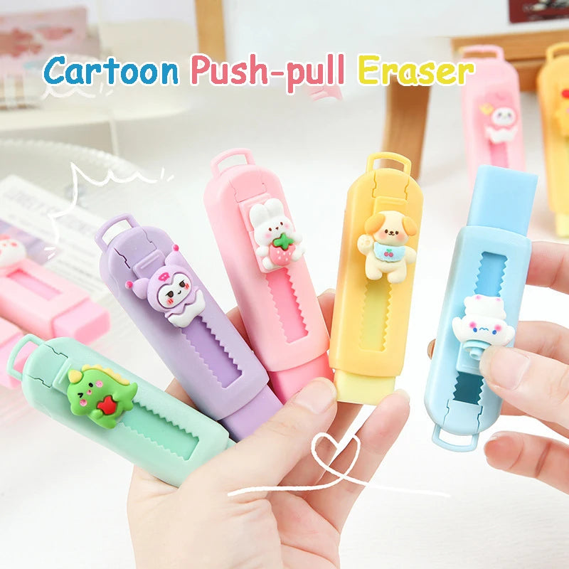 1Pcs Creative Push-pull Cartoon Eraser Macaron Colored Eraser Telescopic Kawaii Children's Pencil Eraser Student Stationery