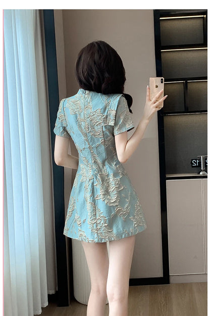 Faionable  Outfit Stand Collar Side Button Mid-Length irt orts Two-Piece Set New 2025 Versatile Nylon Material