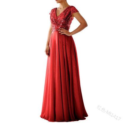 Women Formal Evening Dress Sexy Sequined V Neck Floor-length Dresses for Party Gatherings Banquets Proms Weddings Formal Events