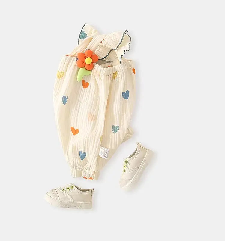 Summer Sweet Sle Baby Girl Rer Print Thin Svel Clothes for Babies Heart Pattern Cler Suit Casual Summer Outfit (Available)
