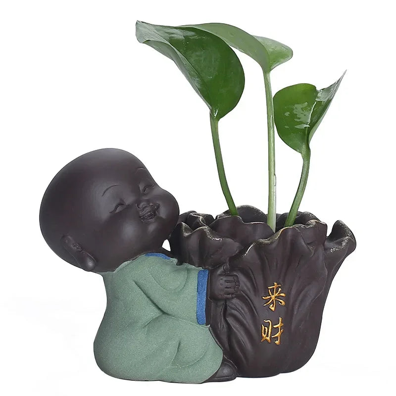 Fortune Lucky Cute The Little Monk Purple Clay Tea Pet Home Decor Mini Water Planting Flower Vase (Available)