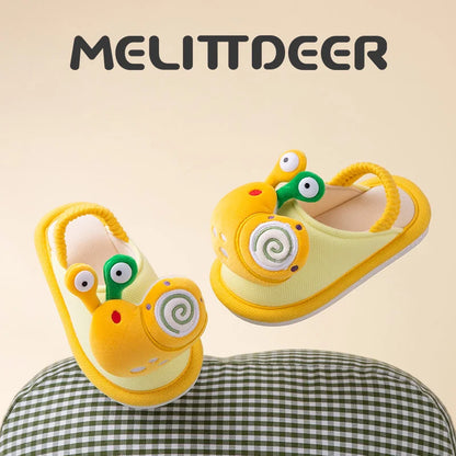 Cozy Fall & Winter Slippers for Boys and Girls, Cartoon Snail Design, Adjustable Heel Strap