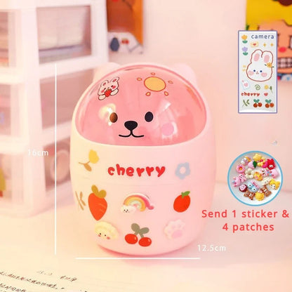 Mini Desktop Trash Can Organizer Cute Bear Multifunction Creative Cosmetic Bucket with Lid Pen Holder Kawaii Stickers Patchers