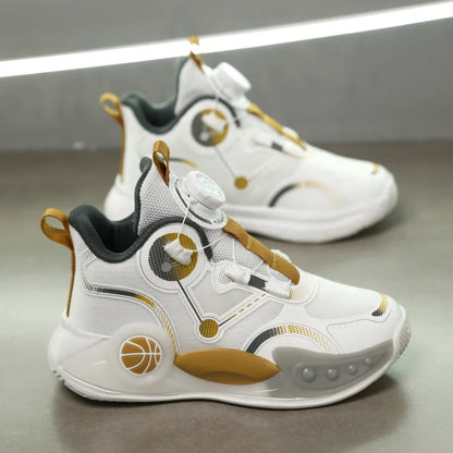 Children Basketball Shoes Boys Sports Comfortable Non Slip Flat Fitness Shoes  New Rotating Button Sports Sneakers for Kids
