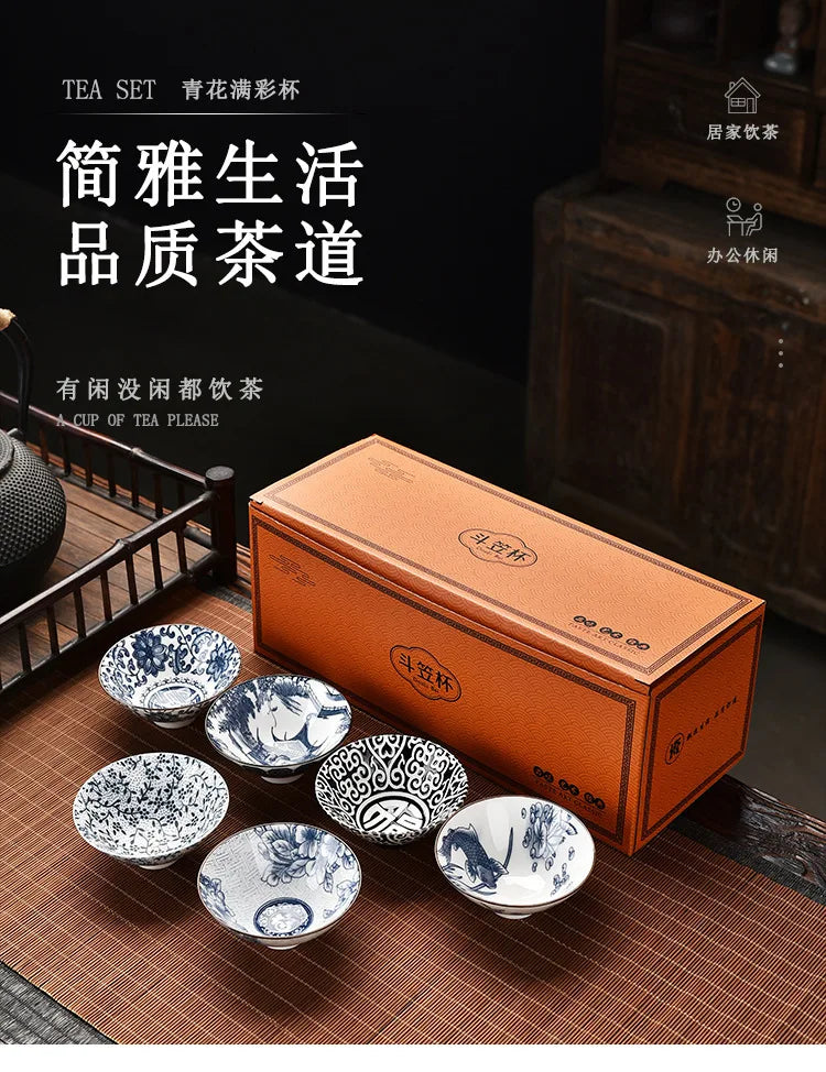 Blue and White Porcelain Cone Teacup Anti Scaling Hand-painted Tasting Tea Bowl Travel Meditation Cup Chinese Tea Set 70ml