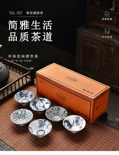 Blue and White Porcelain Cone Teacup Anti Scaling Hand-painted Tasting Tea Bowl Travel Meditation Cup Chinese Tea Set 70ml