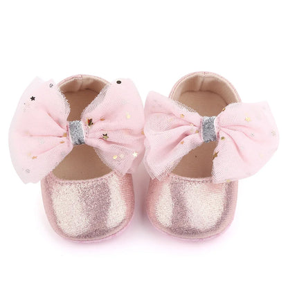 Spring and Autumn New Girl Baby Princess Shoes Mesh Bow 0-12 Months Baby Shoes Single Shoes Learning Walking Shoes