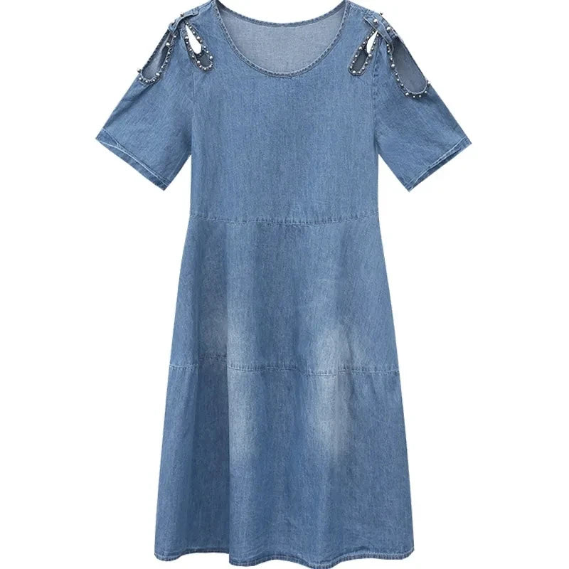 Short sleeved Denim Dress Summer Women's 2024 New College style Fashion Student Loose Dress With pockets Casual Clothing