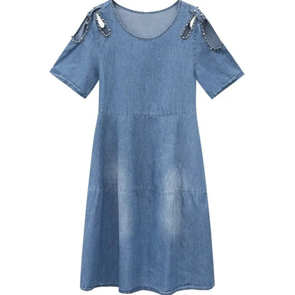 Short sleeved Denim Dress Summer Women's 2024 New College style Fashion Student Loose Dress With pockets Casual Clothing