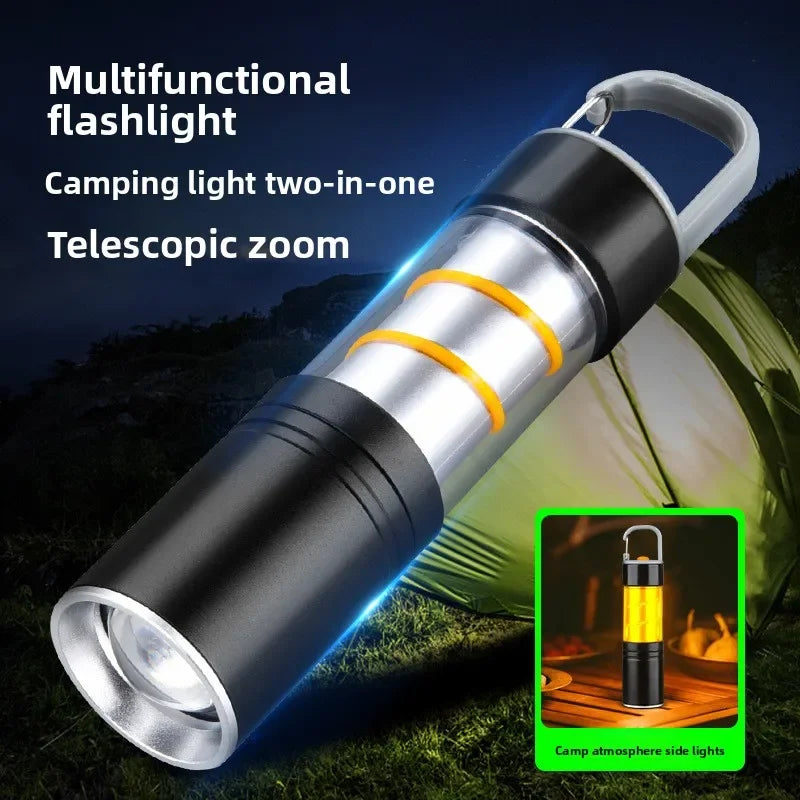 Rechargeable Camping LED Flashlight With Side Light Outdoor Light Powerful Zoomable Flashlight Camping Lantern Atmosphere Light