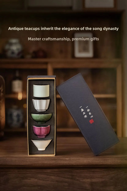 5 Famous Kilns Master Cup Tea Cup Set Kung Fu Tea Ware Tea Bowl Gift Box Home Ceramic Tea Tasting Cup Souvenir