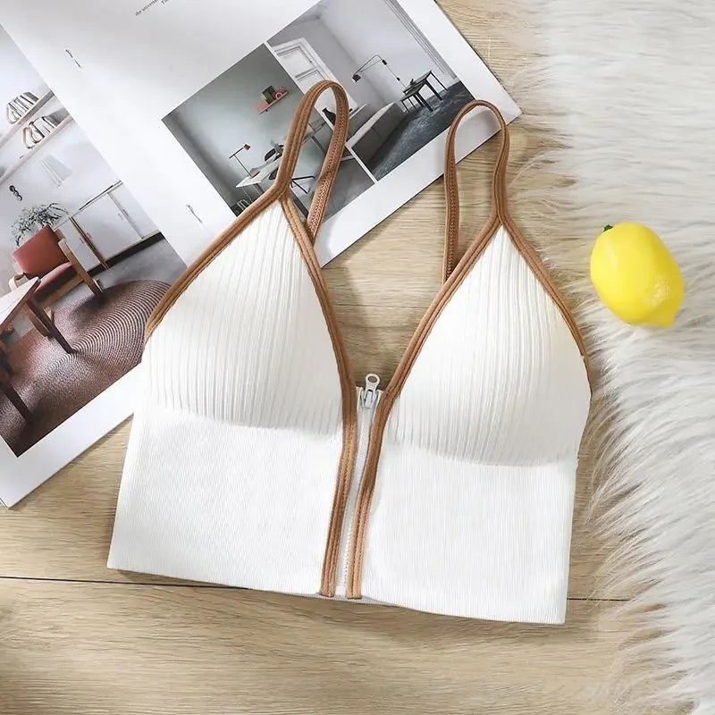 Korean striped crop tops slim fit spaghetti strap tanke top women built in bra off shoulder sleeveless versatile camisole ins