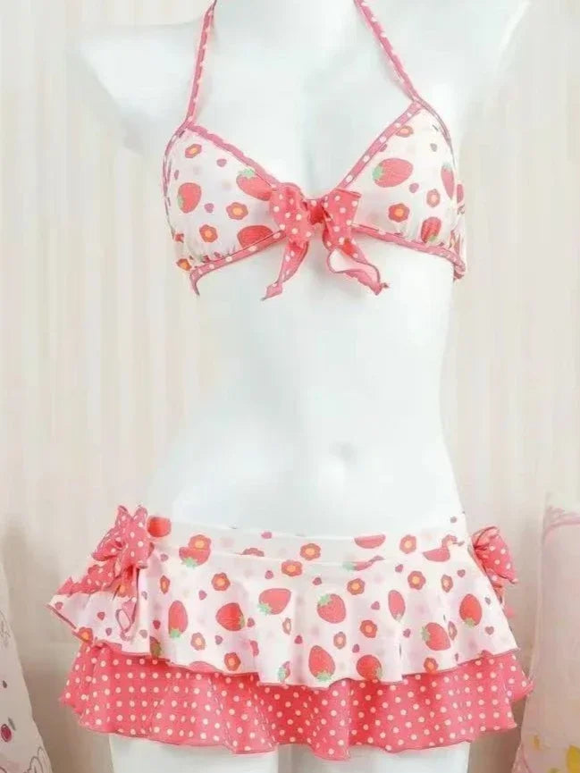 2026 New High Waist Fairy Sweet 4-Piece Women's Split Bikini Set Print Long Sleeve Swimwear Trendy Beach Vacation Fairy Swimsuit