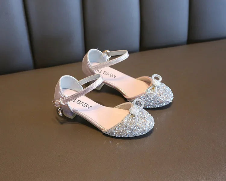 Girls High Heels for Kids Party Wedding Evening Dress Shoes 2021 Fashion Crystal Summer Princess Stockings Girl Sandals E02165