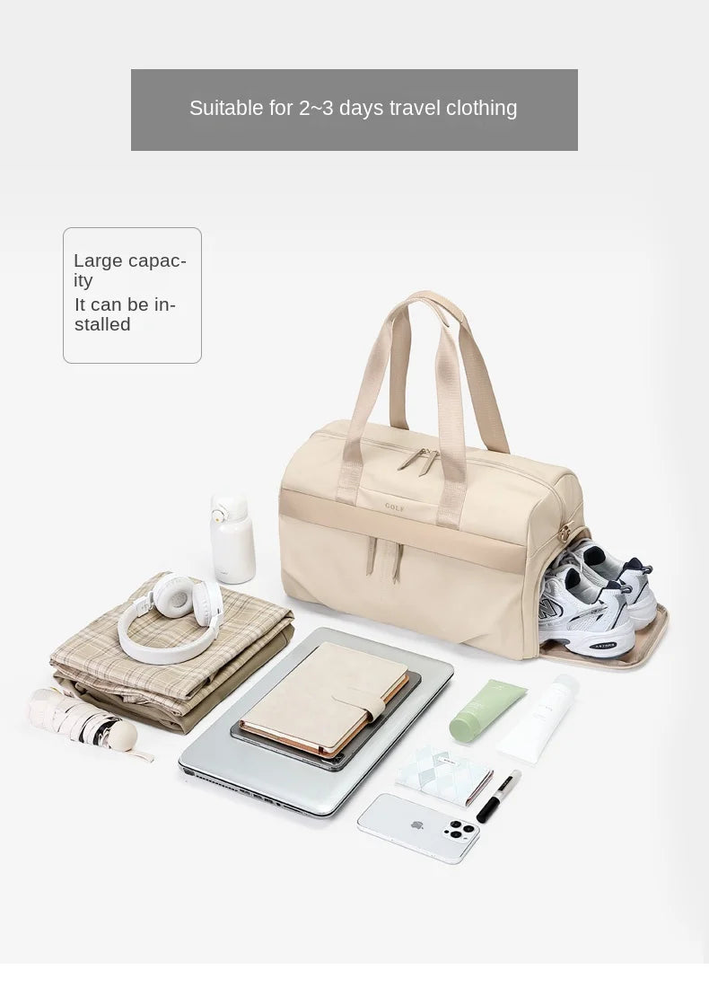 GOLF Travel Bag Hand Luggage Women Duffle Bag with Shoe Compartment Foldable Nylon Travel Handbag Lightweight Dry Wet Separation