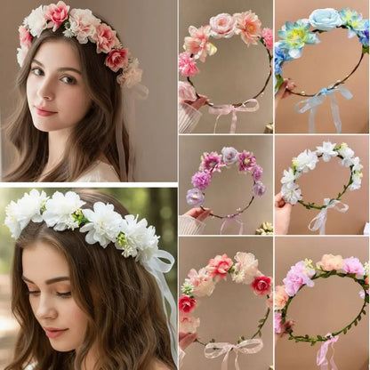 Bohemia Style Bride Garland Simulation Flower Hair Ornaments Simulation Wreath Thai Adjustable Seaside Vacation Headdress Party