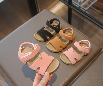 Boys Girls Sandals PU Suede Soft Beach Shoes For Children Casual Hook Loop Anti Slip Kids Sandals