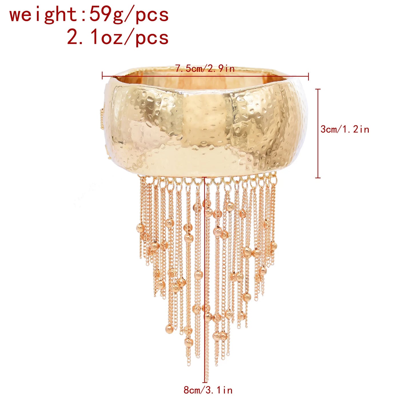 Trendy Simple Bead Chain Tassel Bracelet for Women New Hip Hop Rock Exaggerated Festival Party Wide Bracelet Jewelry Accessories