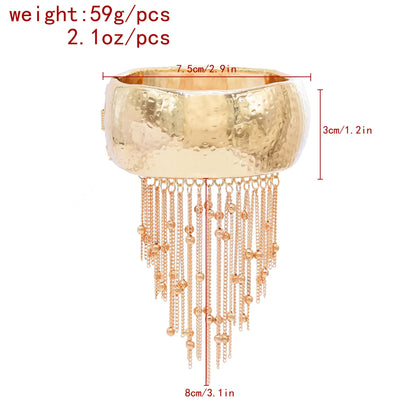 Trendy Simple Bead Chain Tassel Bracelet for Women New Hip Hop Rock Exaggerated Festival Party Wide Bracelet Jewelry Accessories