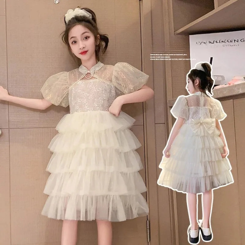 Girls Party Dresses Children Sleeveless Butterfly Embroidery Tulle Bowknot Pageant Gown Newborn Baby Birthday Princess Dress