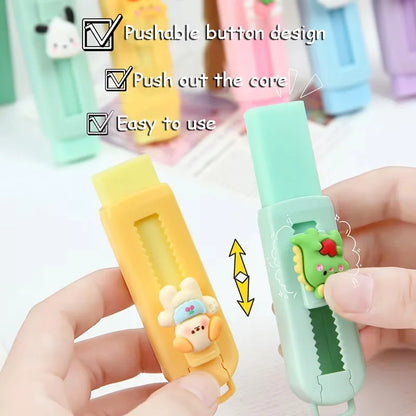 1Pcs Creative Push-pull Cartoon Eraser Macaron Colored Eraser Telescopic Kawaii Children's Pencil Eraser Student Stationery