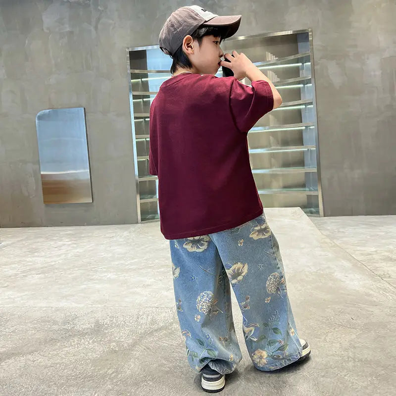Boys' Summer Outfit Sets New Style Children's Short Sleeved T-shirt Long Pants Two-piece Suits Big Children's Stylish Sets (Available)