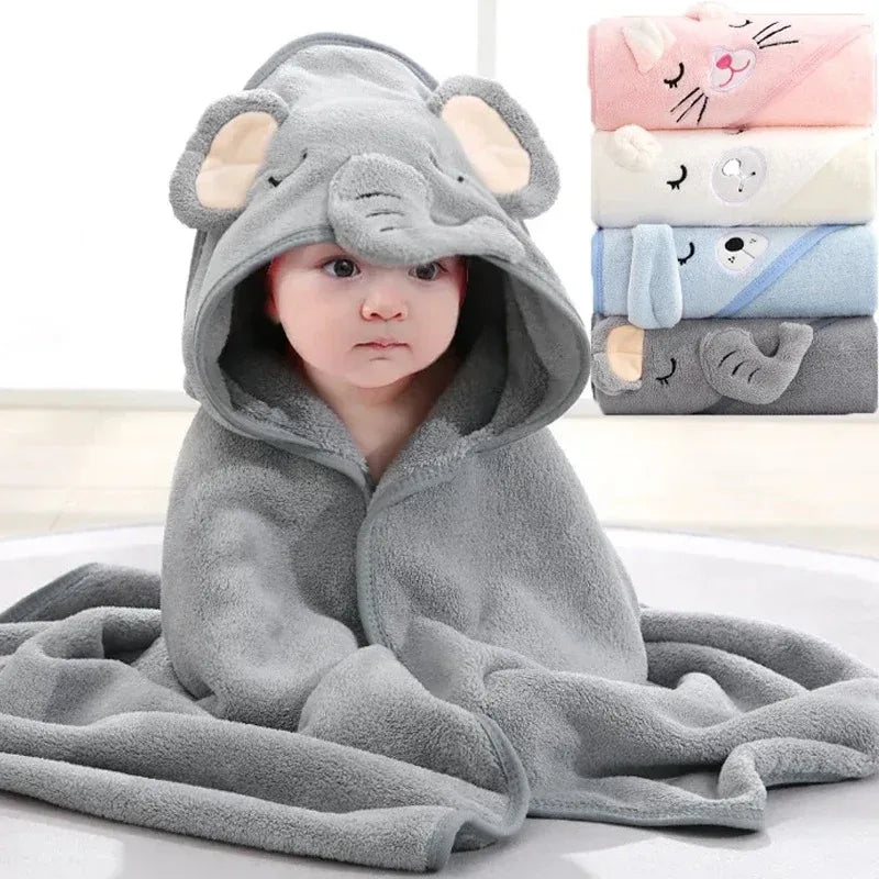 -Cartoon Animal Baby Hooded Bath Towels Toddler Bathrobe Warm Sleeping Swaddle Wrap for Boys Girls Newborn Soft Towel Blanket