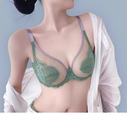 Seamless Lace Bra Breathable Ice Silk Unlined Brassiere Underwear Women's Sexy Push Up Wire Free Ultra-thin Bralette Lingerie