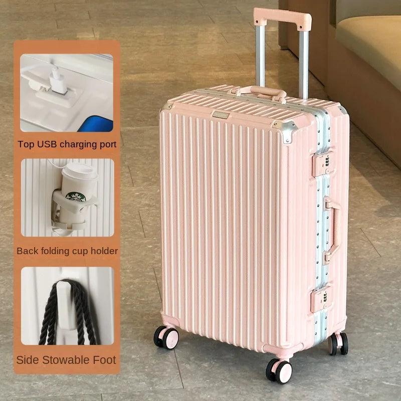 Large Capacity 28 inch Aluminum Frame Suitcase Durable Trolley Case with Universal Wheels, 24 Business Travel Suitcase