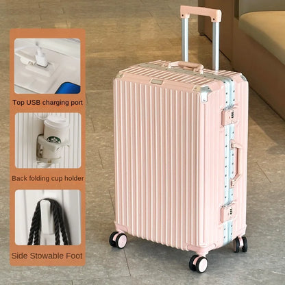 Large Capacity 28 inch Aluminum Frame Suitcase Durable Trolley Case with Universal Wheels, 24 Business Travel Suitcase