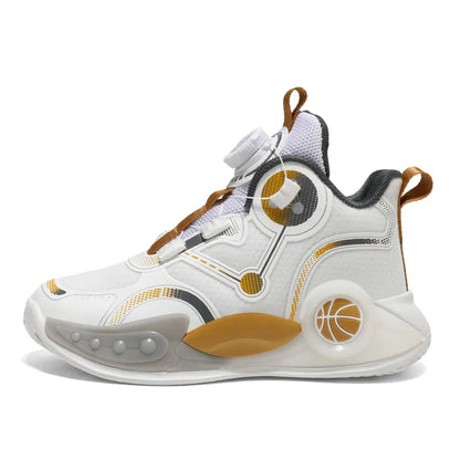 Children Basketball Shoes Boys Sports Comfortable Non Slip Flat Fitness Shoes  New Rotating Button Sports Sneakers for Kids