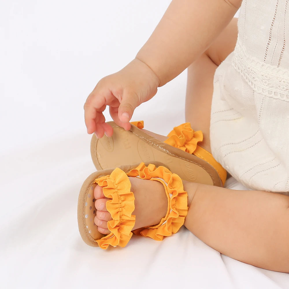 Baby Girls Sandals Ruffle Bowknot Premium Soft Sole Anti-Slip Open Toe Breathable Summer Outdoor First Walker Shoes Baby Sandals