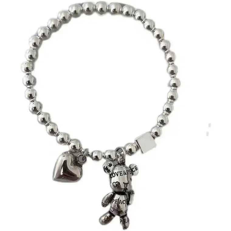 Stainless steel Bracelets for Women String of Beads Accessories Trend Vintage Simple Cute Bear Pendant Party Jewelry
