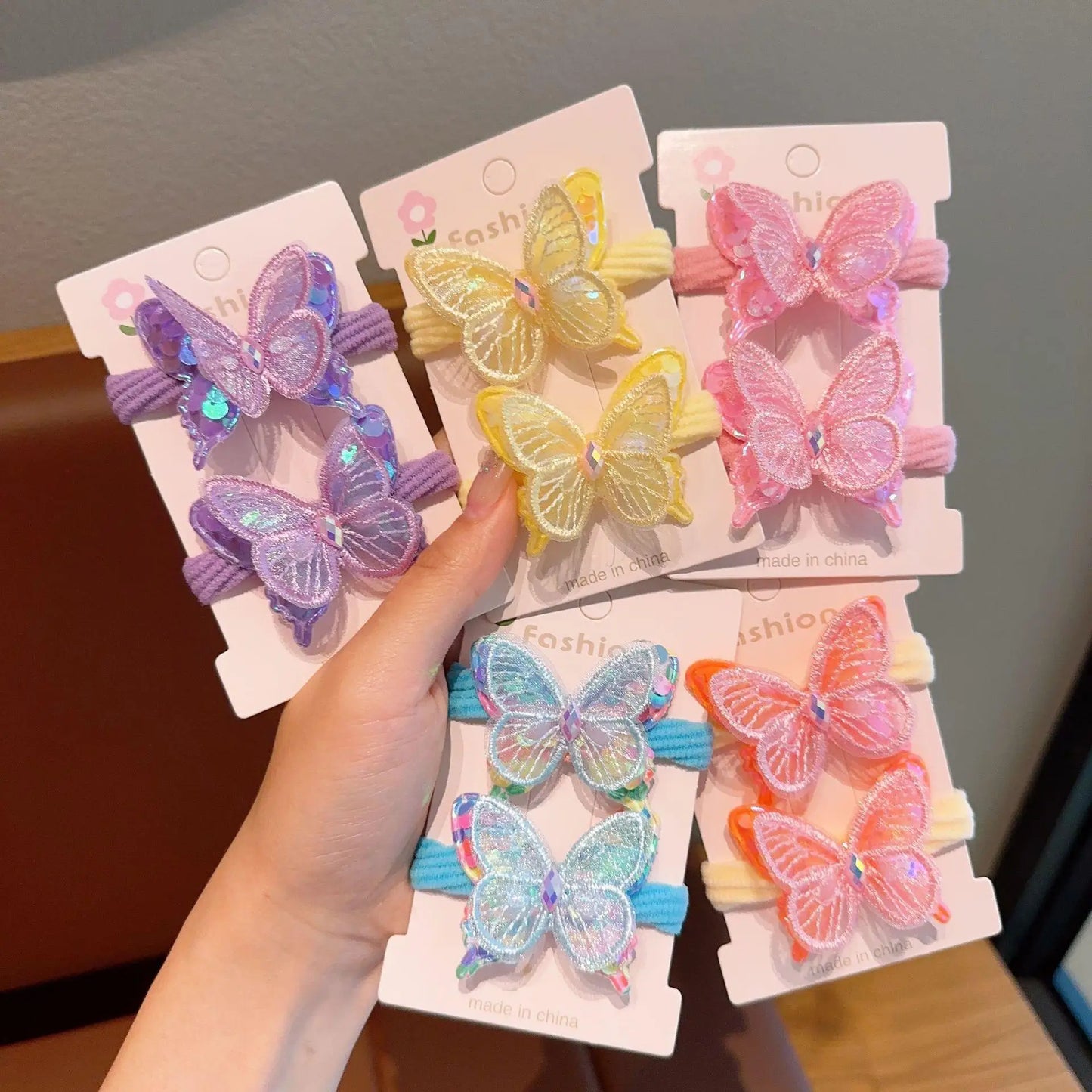 Girls Hair Rope Sequins Butterfly Elastic Hair Bands Candy Colors Scrunchies Ponytail Holder Rubber Bands