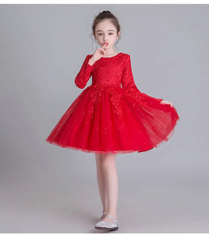 Fashion Flower Girl Dresses for Weddings Lace Long Sleeve Children Bridesmaid Dresses Spring Autumn Girls Party Dress 3-12 Years