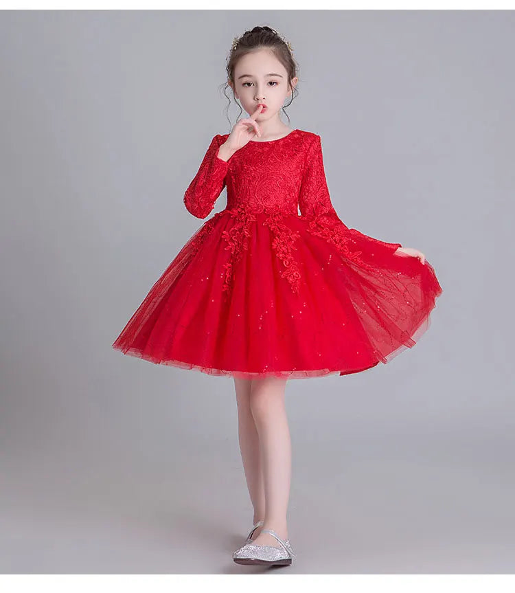Fashion Flower Girl Dresses for Weddings Lace Long Sleeve Children Bridesmaid Dresses Spring Autumn Girls Party Dress 3-12 Years
