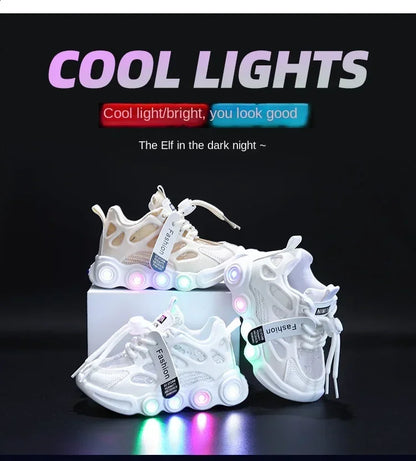 Child Fashion Sport Shoes Summer Luminous Fashion Breathable Kids Boys Net Shoes Girls LED Sneakers with Light Running Shoes