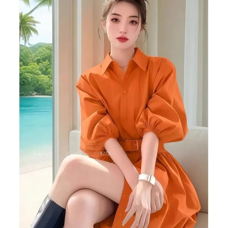 New Spring Summer Women's Dress Clothes Fashion Elegant Temperament Waist Causal All-Match Pullover Dress Ladies Vestidos